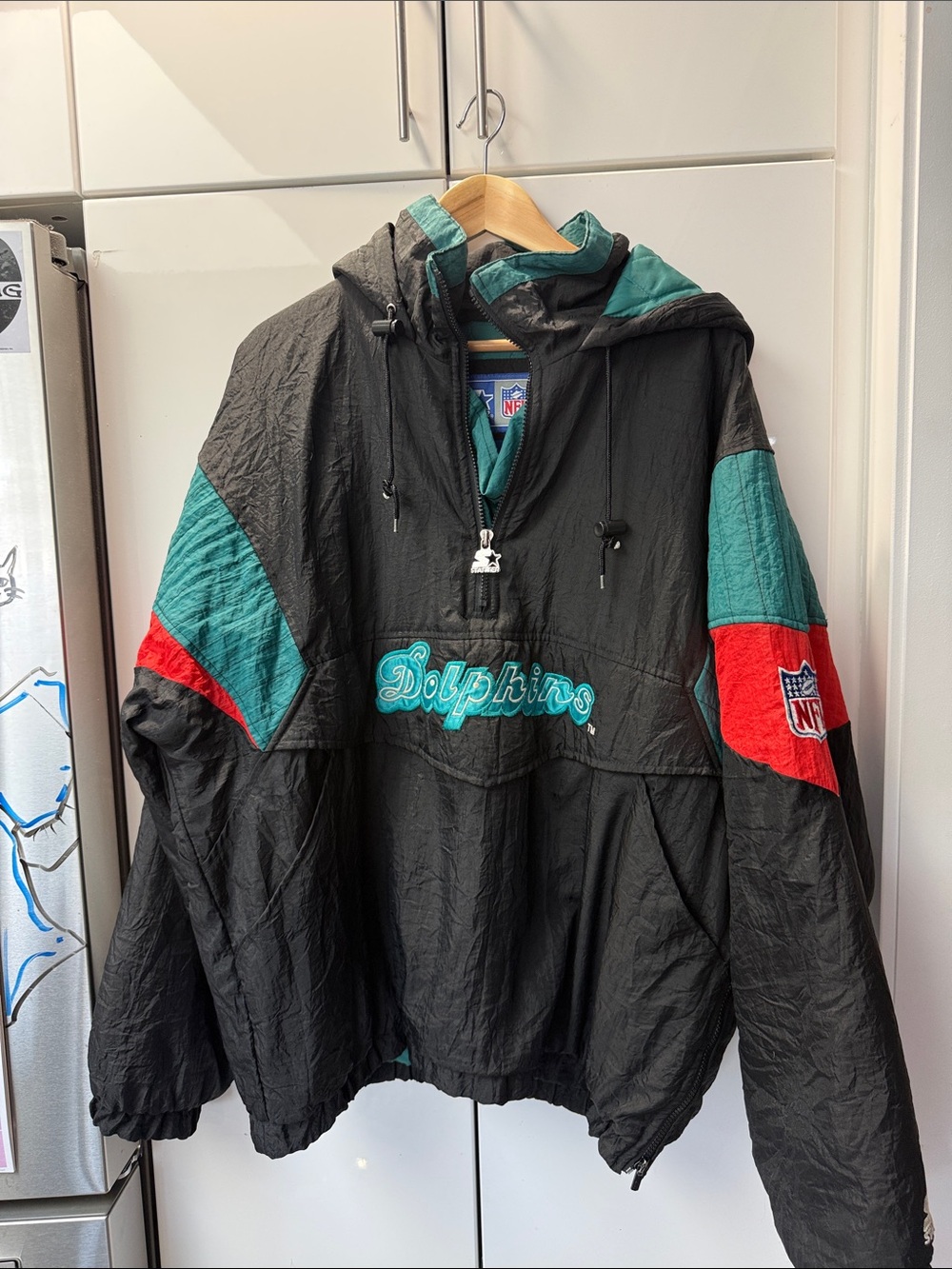 Vintage Miami Dolphins Black & Teal Pullover Windbreaker